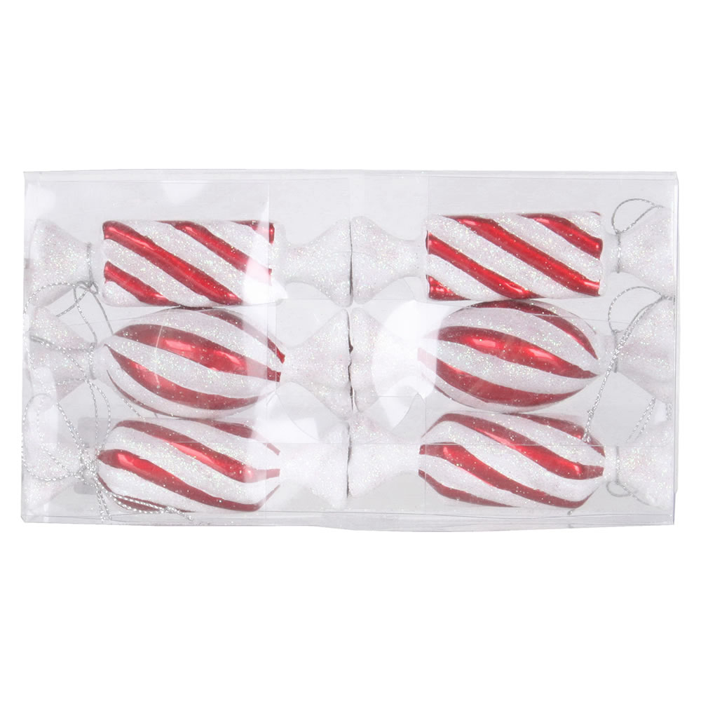 4 in. Red & White Candy Glitter Christmas Ornament  6 per Box