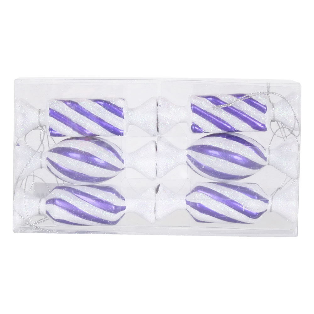 4 in. Purple & White Candy Glitter Christmas Ornament  6 per Box