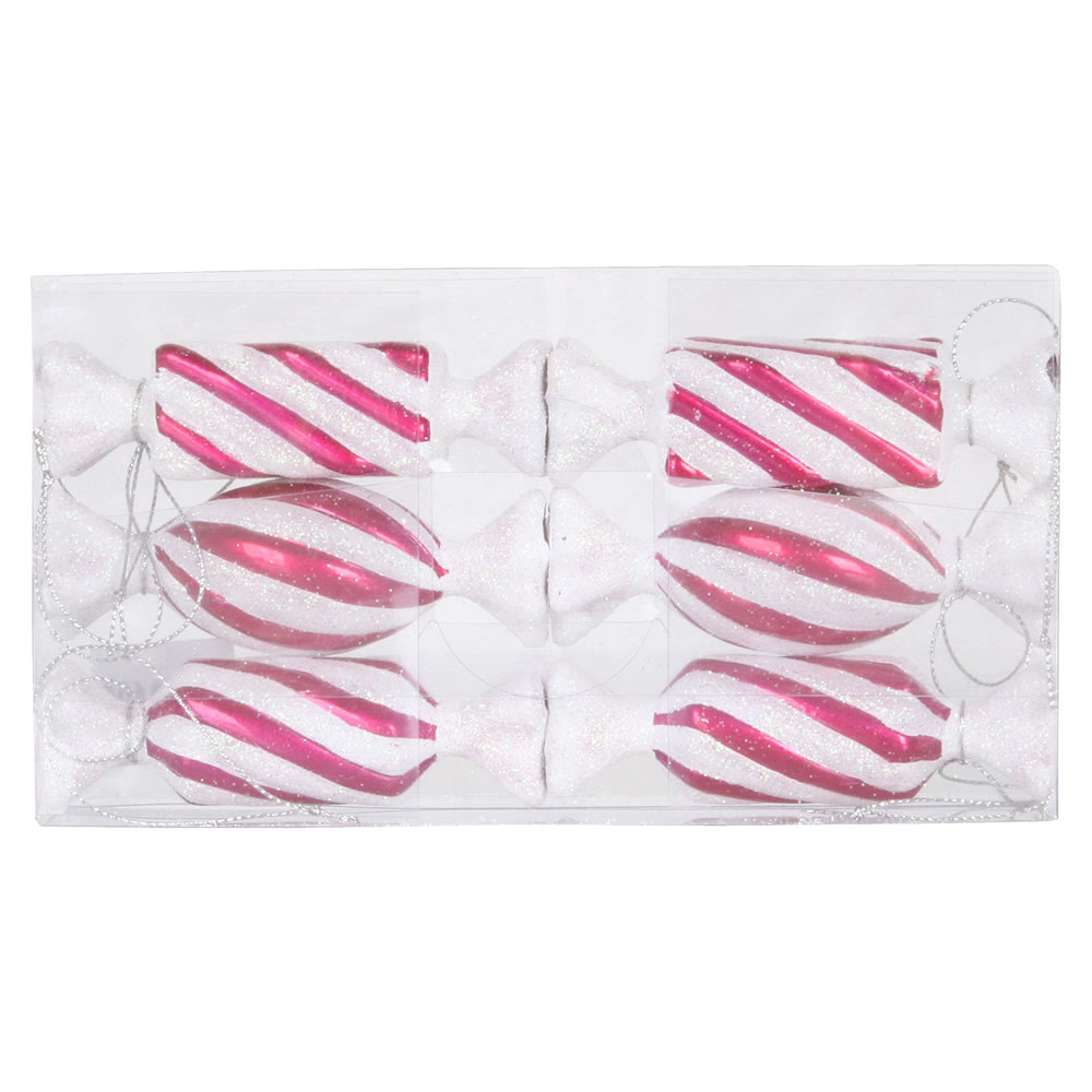 4 in. Cerise & White Candy Glitter Christmas Ornament  6 per Box