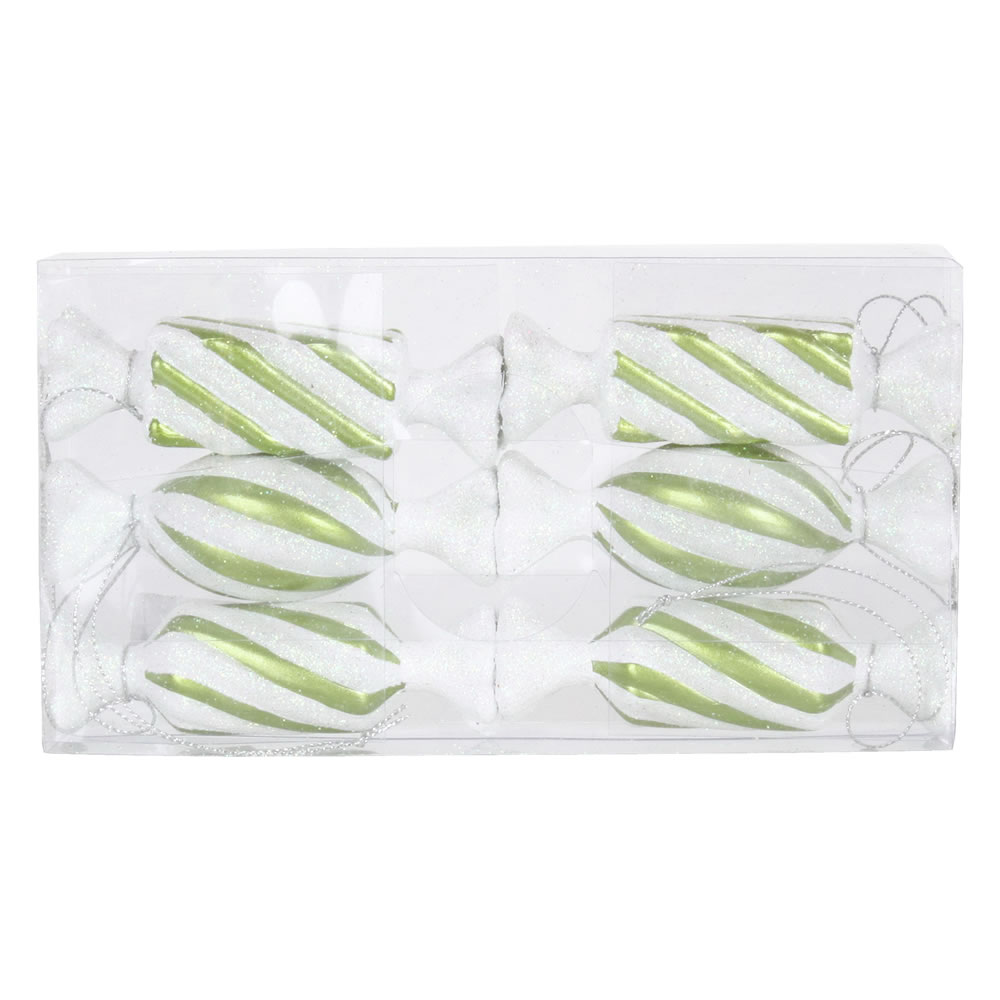 4 in. Lime & White Candy Glitter Christmas Ornament  6 per Box
