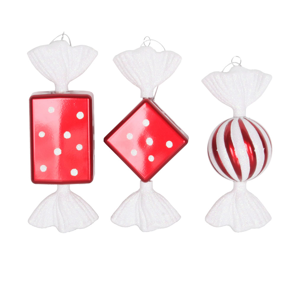 8 in. Red & White Candy Glitter Christmas Ornament  3 per Box