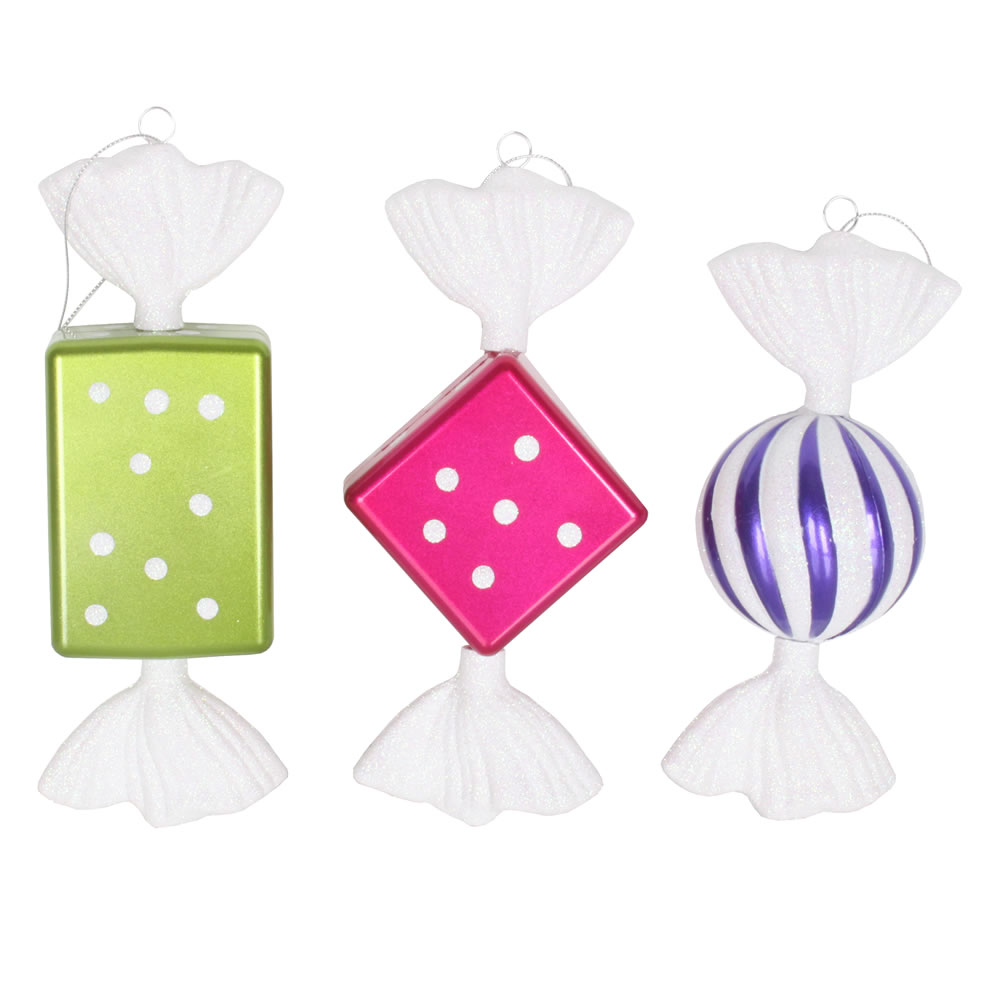 8 in. Purple  Lime & Cerise Candy Glitter Christmas Ornament  3 per Box 36