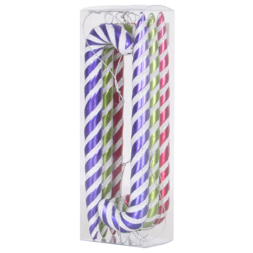7.5 in. Purple  Lime & Cerise Candy Canes Ornament  6 per Box