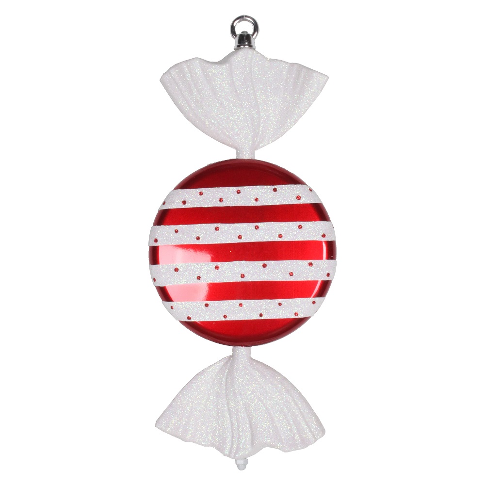 13 in. Red & White Striped Flat Candy Glitter Christmas Ornament