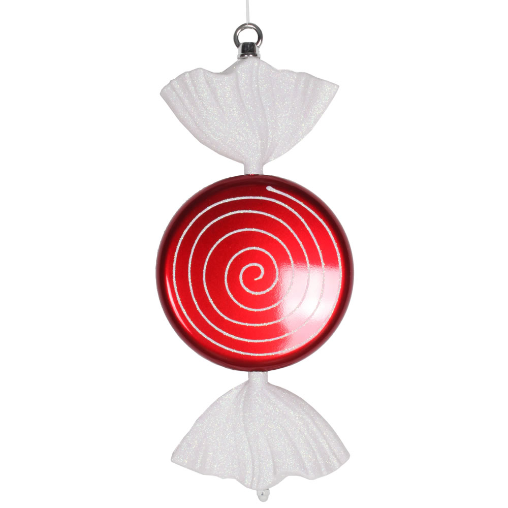 13 in. Red & White Swirl Flat Candy Glitter Christmas Ornament