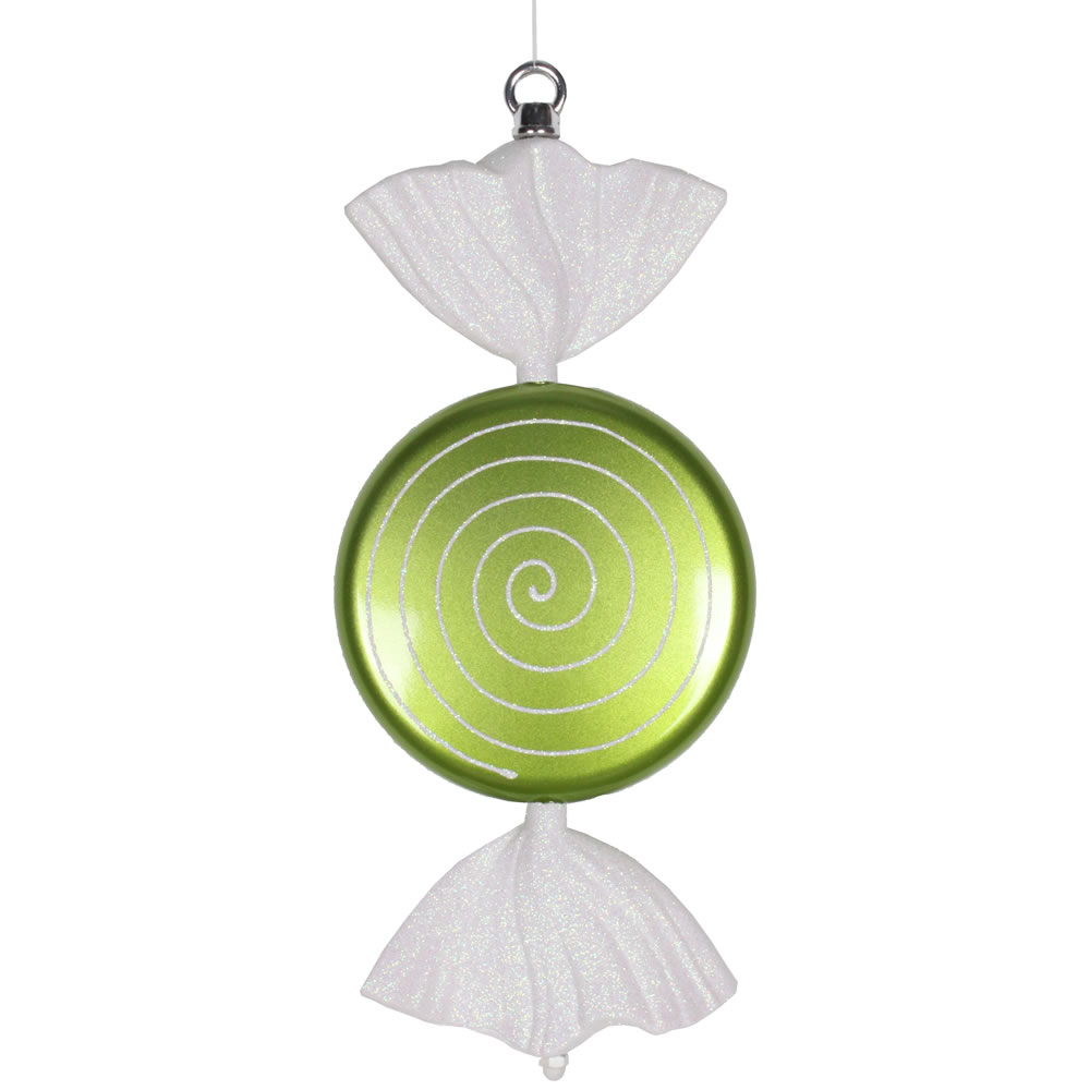 13 in. Lime & White Swirl Flat Candy Glitter Christmas Ornament