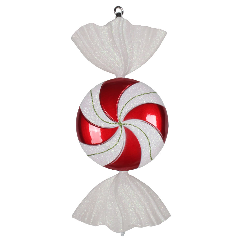 18.5 in. Red & White Flat Swirl Candy Glitter Christmas Ornament