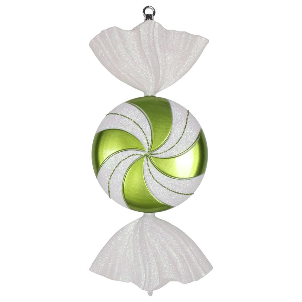 18.5 in. Lime & White Flat Swirl Candy Glitter Christmas Ornament