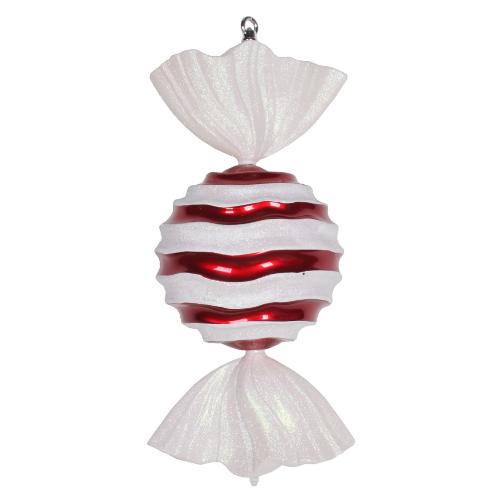 18.5 in. Red & White Striped Wave Candy Glitter Christmas Ornament