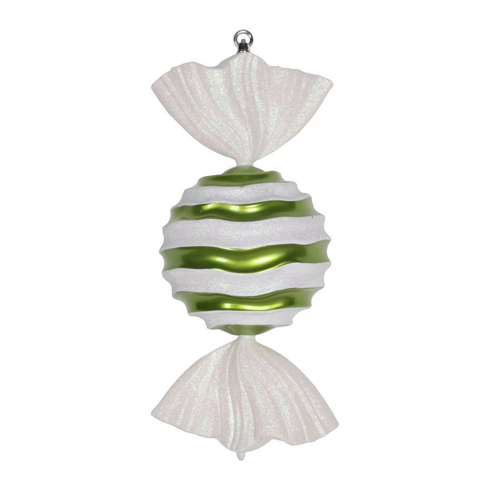 18.5 in. Lime & White Striped Wave Candy Glitter Christmas Ornament