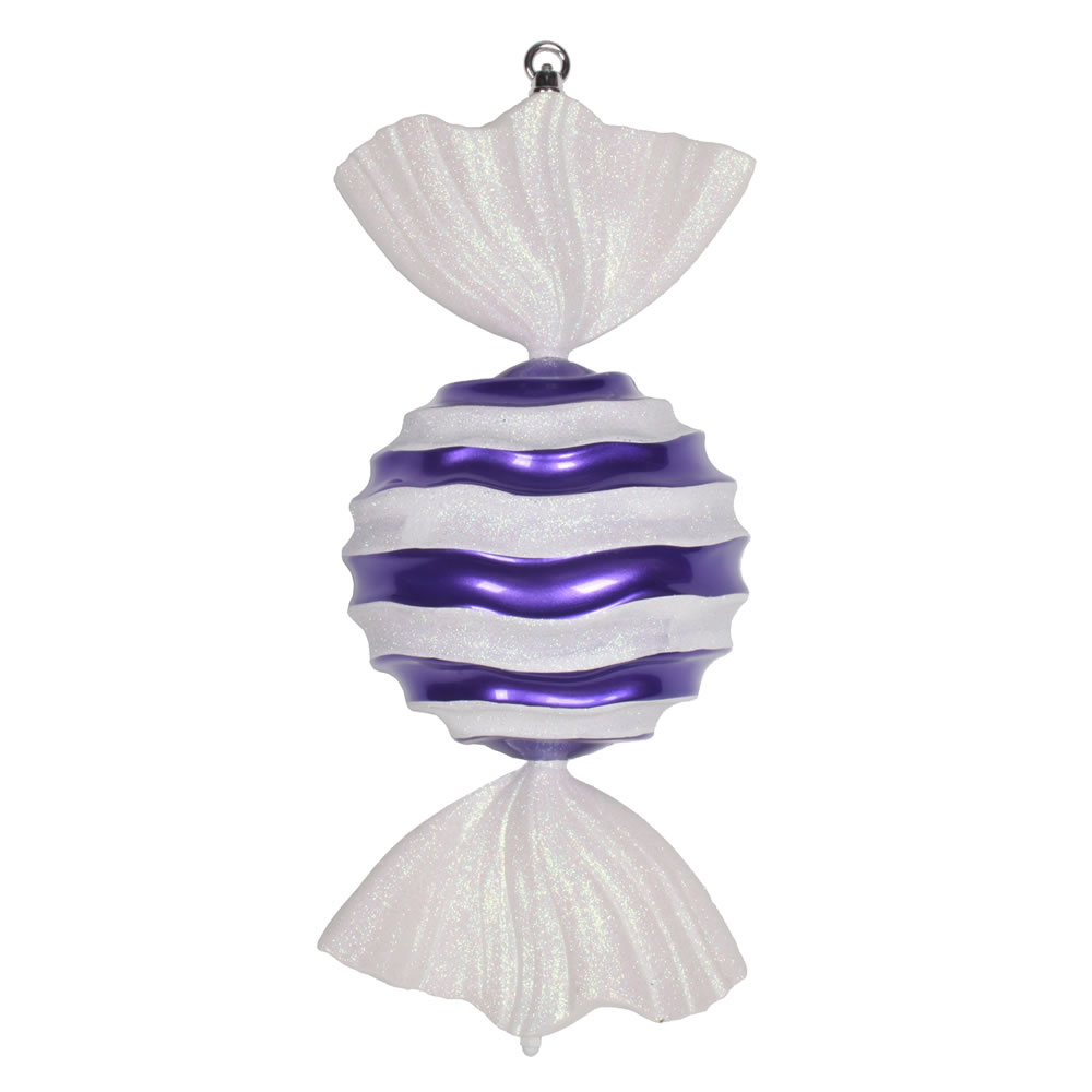 18.5 in. Purple & White Striped Wave Candy Glitter Christmas Ornament