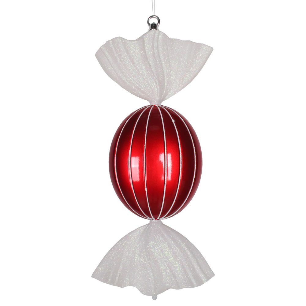18.5 in. Red & White Oval Striped Candy Glitter Christmas Ornament