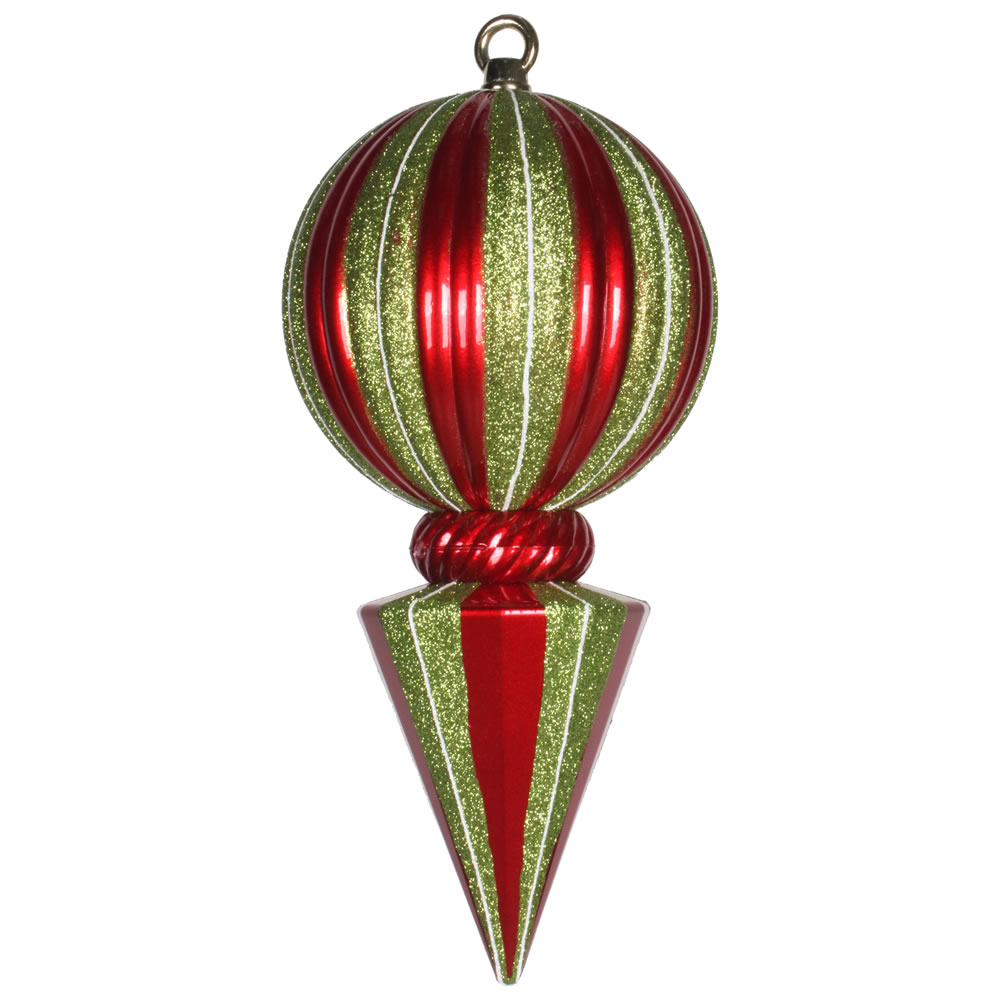 12 in. Red-Lime Striped Ball Finial Christmas Ornament