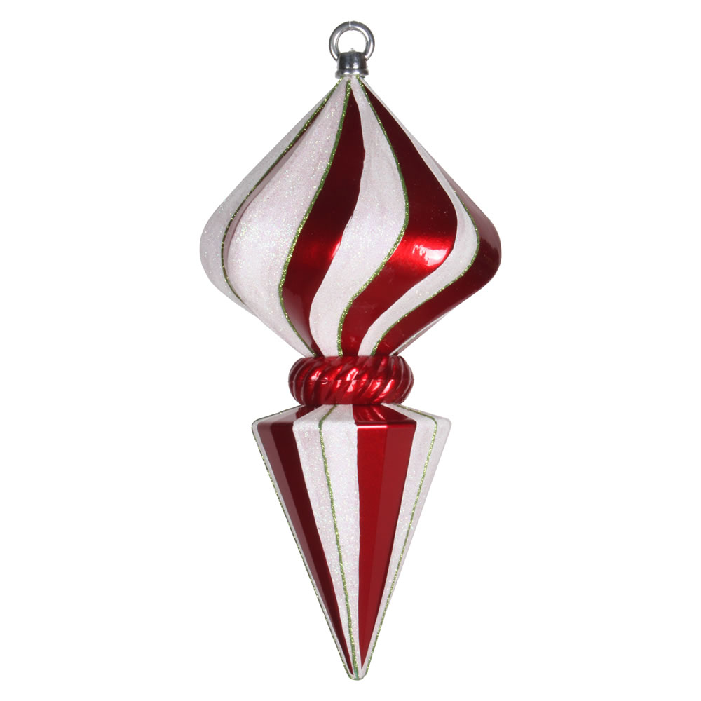 12 in. Red-White Striped Diamond Finial Christmas Ornament