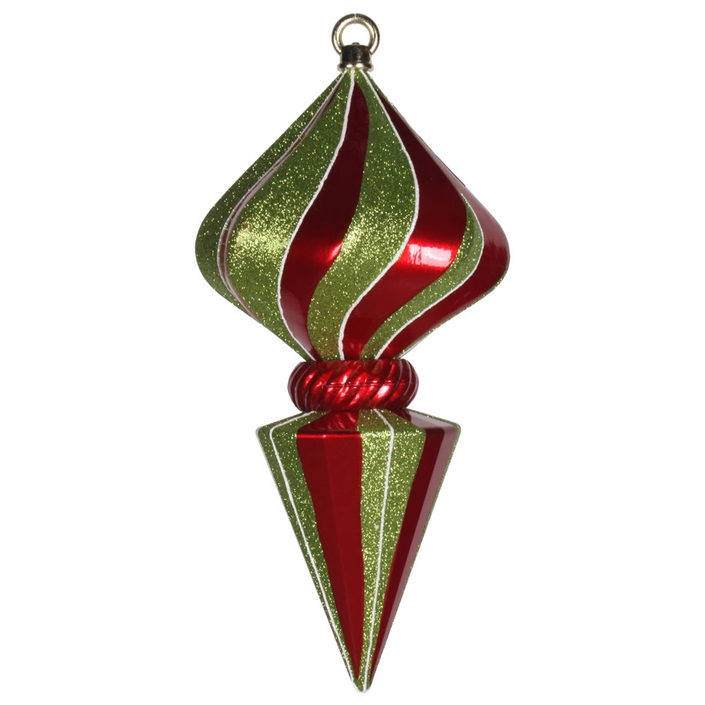 12 in. Red-Lime Striped Diamond Finial Christmas Ornament