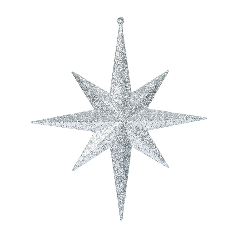 M167407 12 in. Silver Iridescent Glitter Bethlehem Star Christmas Ornament  2 per Box