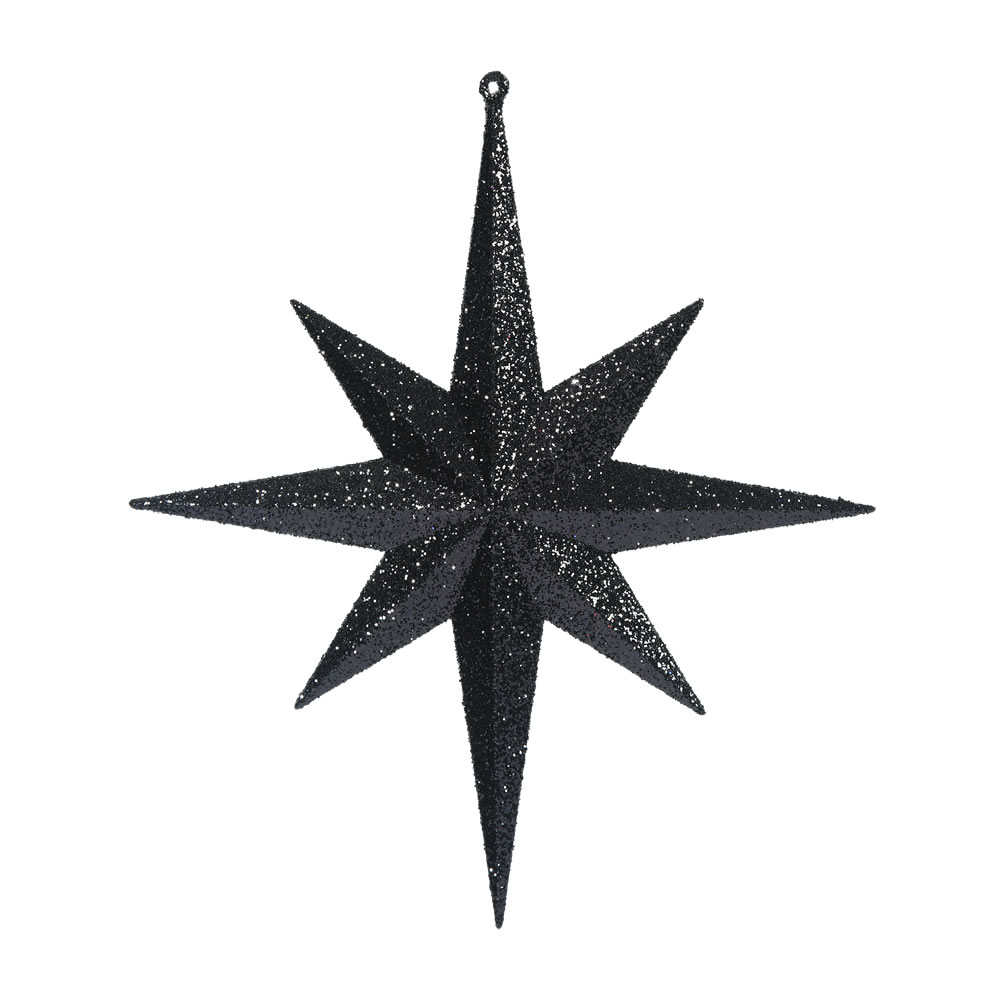 12 in. Black Iridescent Glitter Bethlehem Star Christmas Ornament  2 per Box