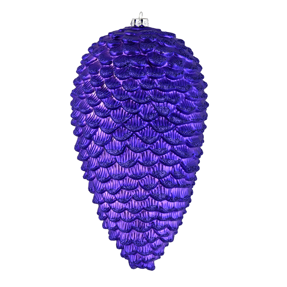 7 in. Purple Matte Glitter Pinecone Christmas Ornament  4 per Bag