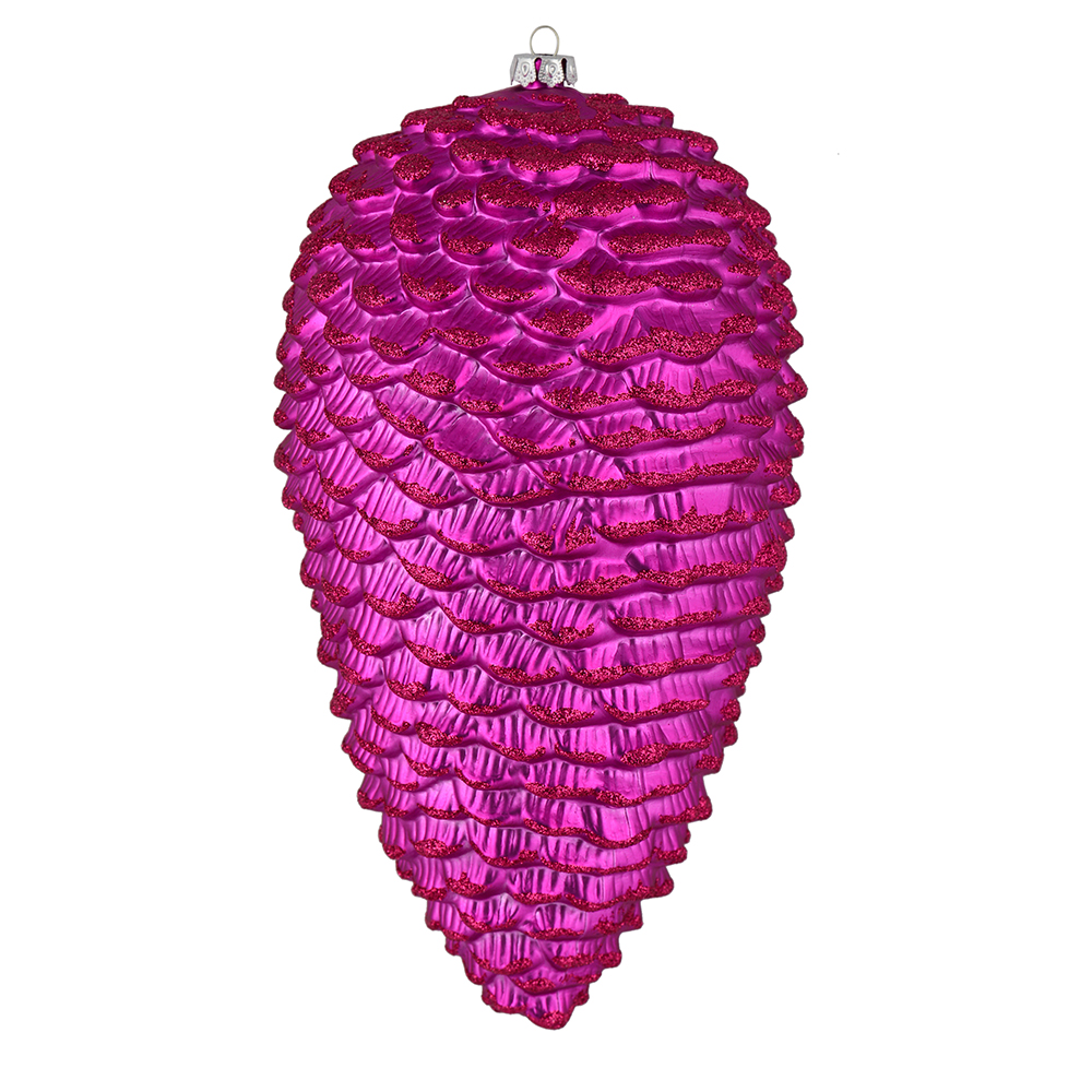 7 in. Fuchsia Matte Glitter Pinecone Christmas Ornament  4 per Bag