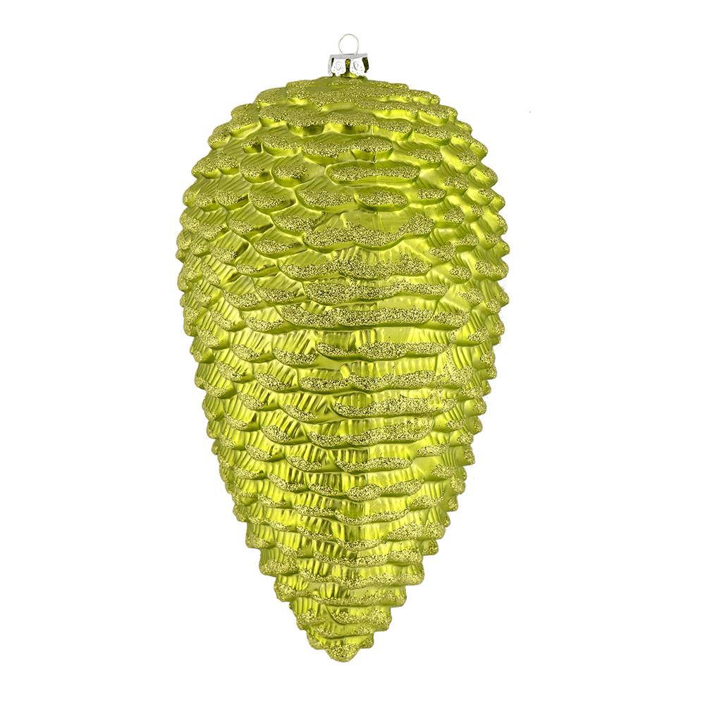 7 in. Lime Matte Glitter Pinecone Christmas Ornament  4 per Bag