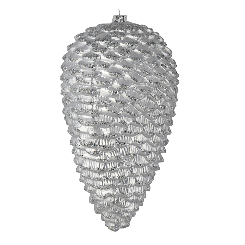 10 in. Silver Matte Glitter Pinecone Christmas Ornament  2 per Box