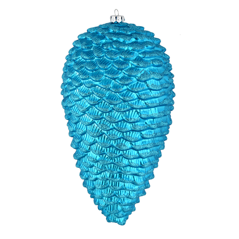 10 in. Turquoise Matte Glitter Pinecone Christmas Ornament  2 per Box