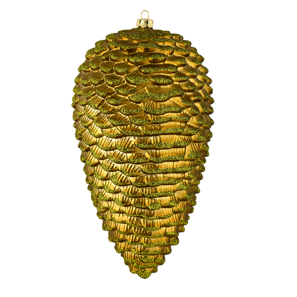 10 in. Olive Matte Glitter Pinecone Christmas Ornament  2 per Box