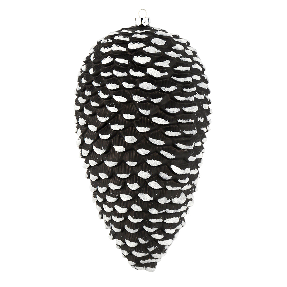 10 in. Black & White Matte Glitter Pinecone Christmas Ornament  2 per Box