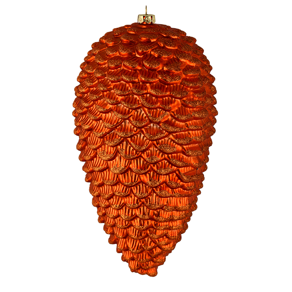 10 in. Burnished Orange Matte Glitter Pinecone Christmas Ornament  2 per Box