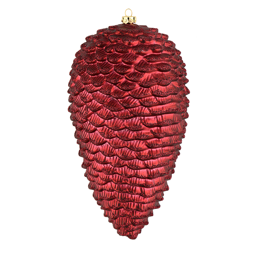 10 in. Wine Matte Glitter Pinecone Christmas Ornament  2 per Box