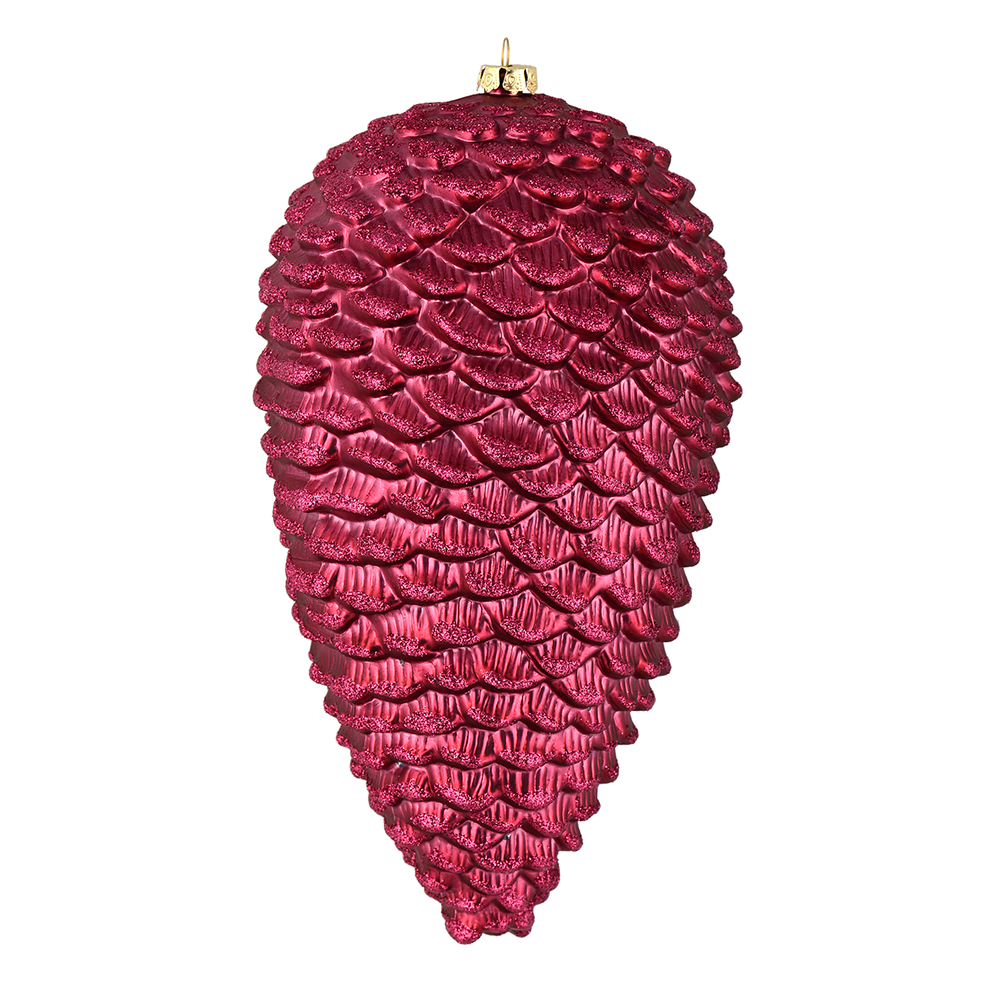 10 in. Berry Red Matte Glitter Pinecone Christmas Ornament  2 per Box