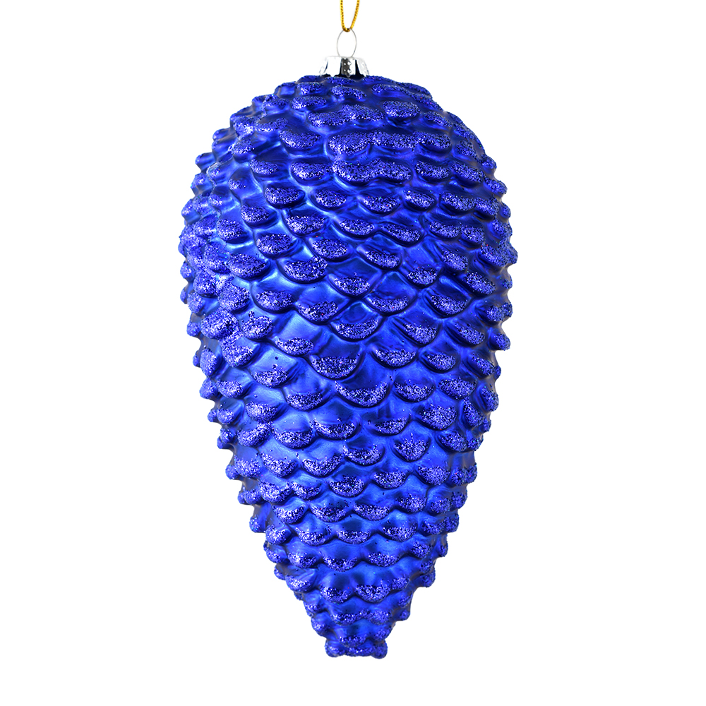 10 in. Cobalt Blue Matte Glitter Pinecone Christmas Ornament  2 per Box