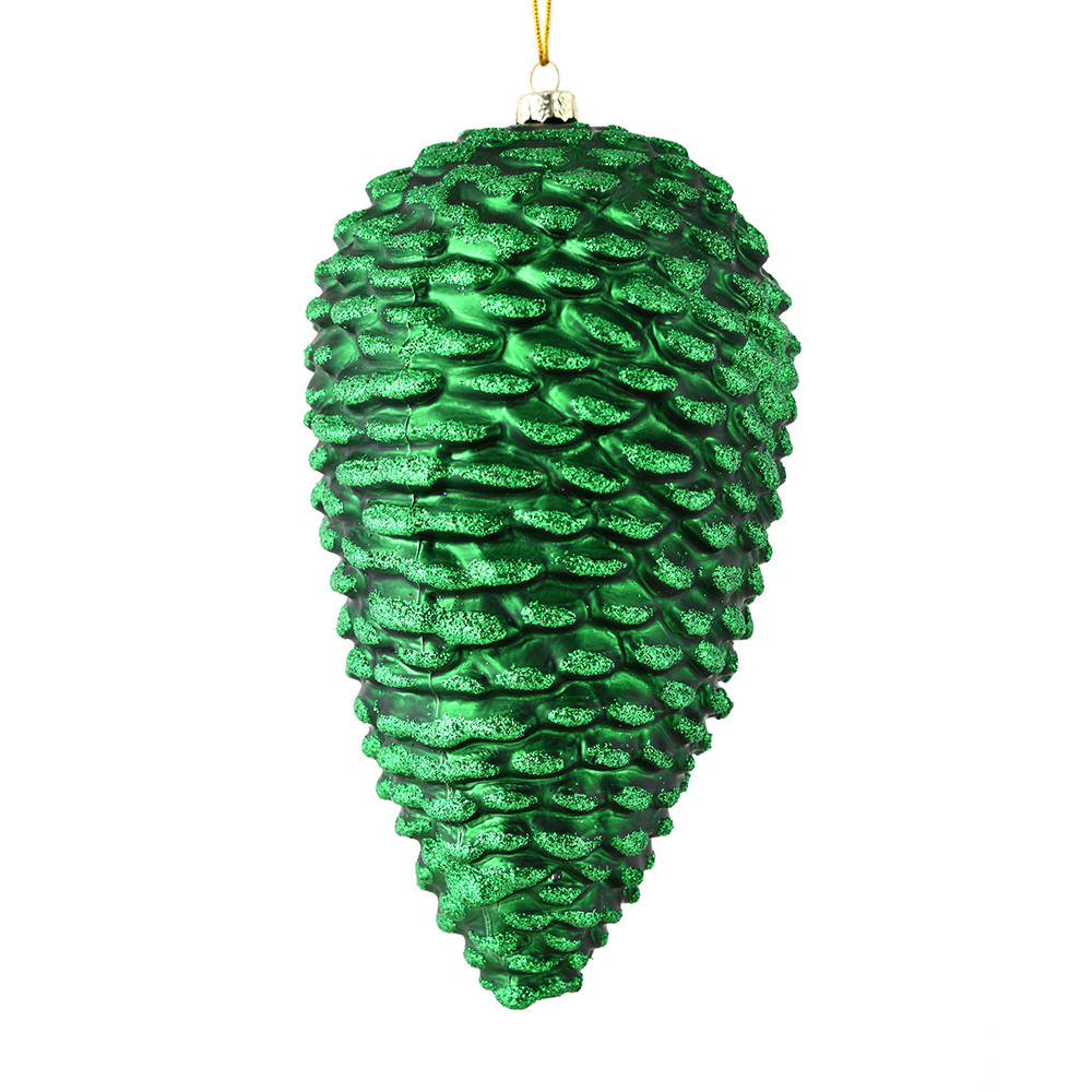 10 in. Emerald Matte Glitter Pinecone Christmas Ornament  2 per Box