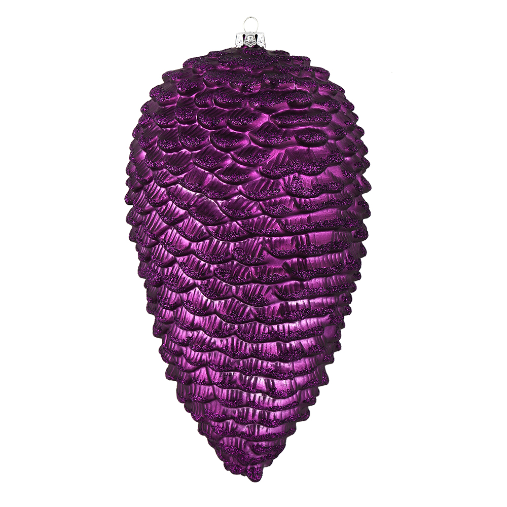 10 in. Plum Matte Glitter Pinecone Christmas Ornament  2 per Box