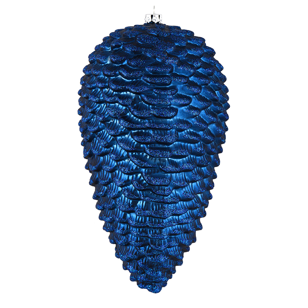 10 in. Midnight Blue Matte Glitter Pinecone Christmas Ornament  2 per Box