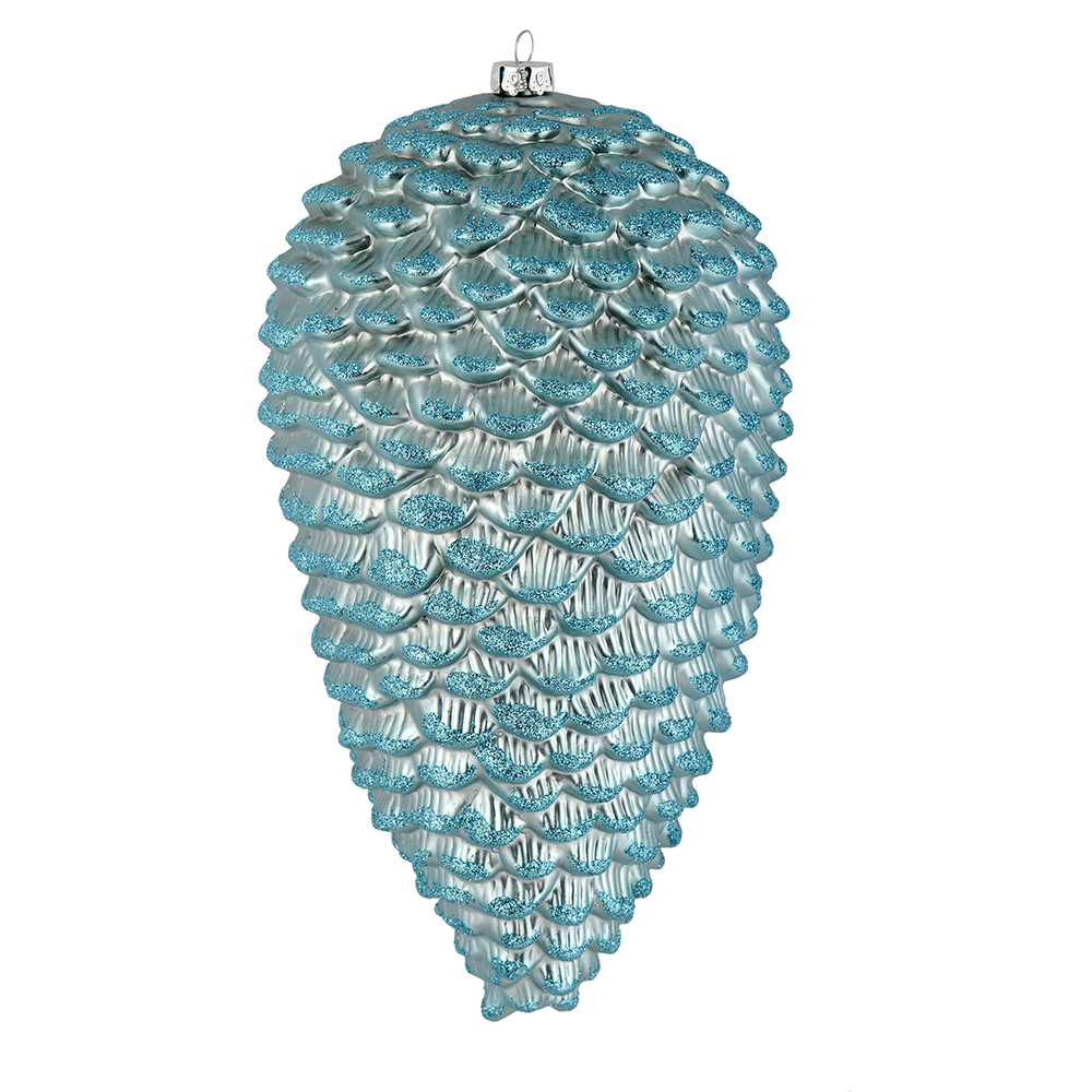 10 in. Baby Blue Matte Glitter Pinecone Christmas Ornament  2 per Box