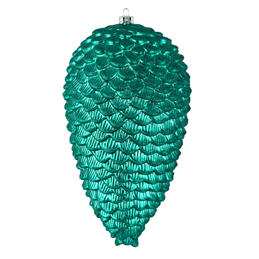 10 in. Teal Matte Glitter Pinecone Christmas Ornament  2 per Box
