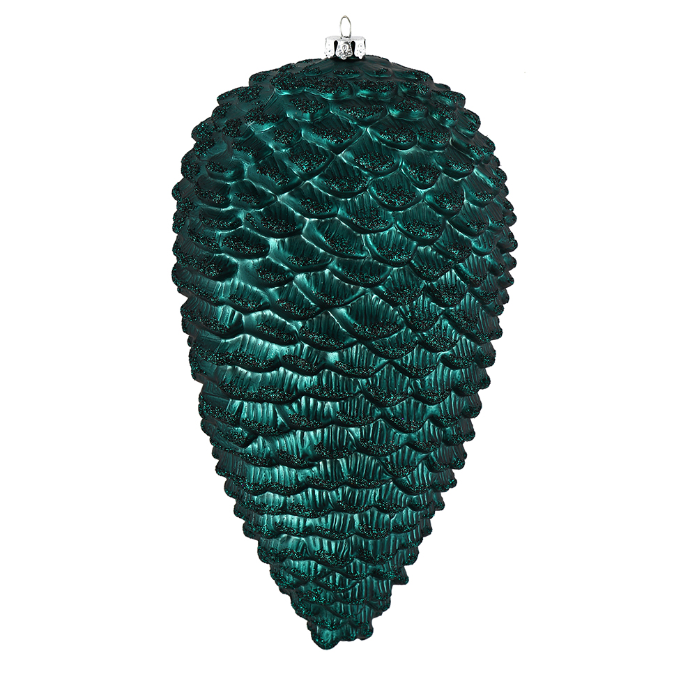 10 in. Sea Blue Matte Glitter Pinecone Christmas Ornament  2 per Box