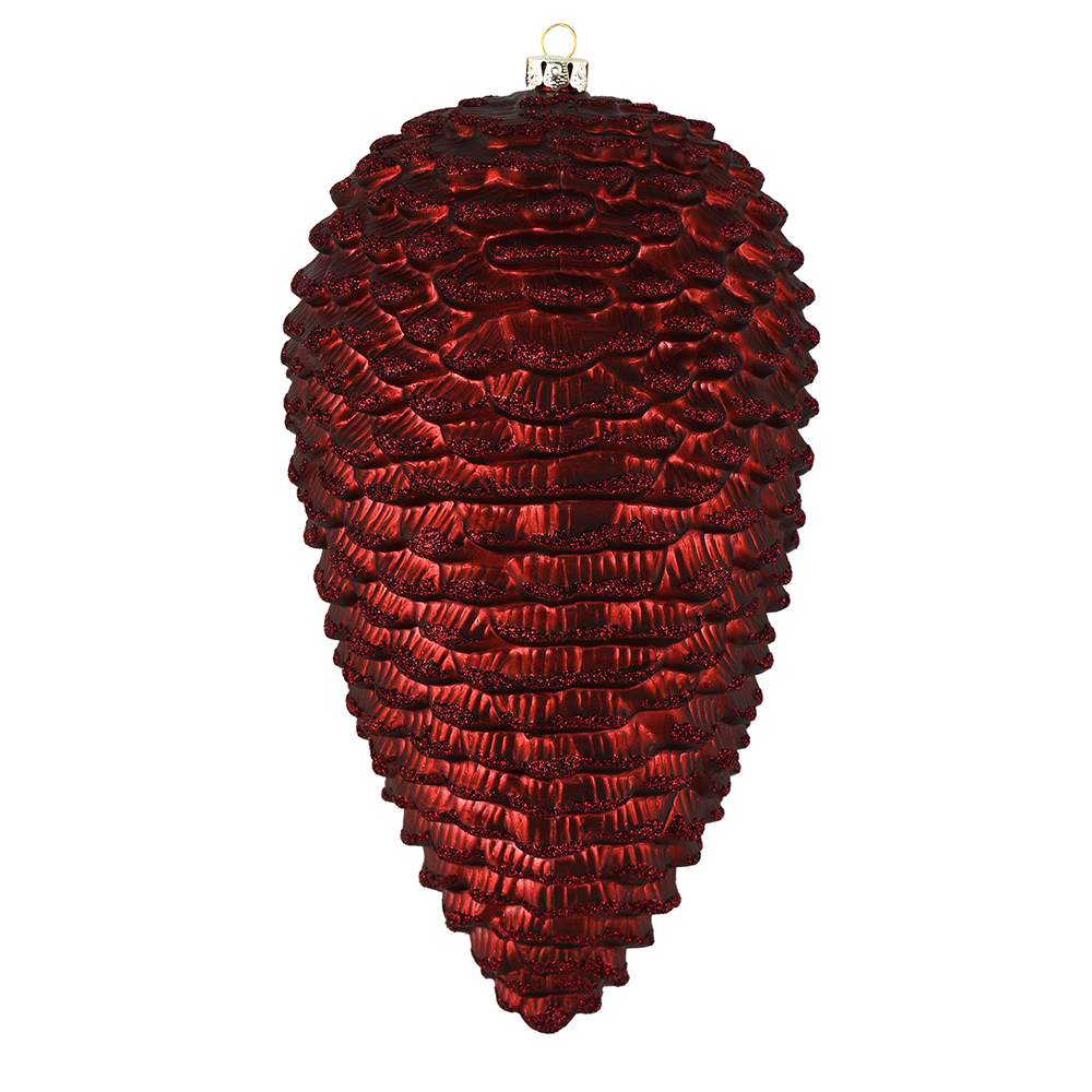 10 in. Burgundy Matte Glitter Pinecone Christmas Ornament  2 per Box