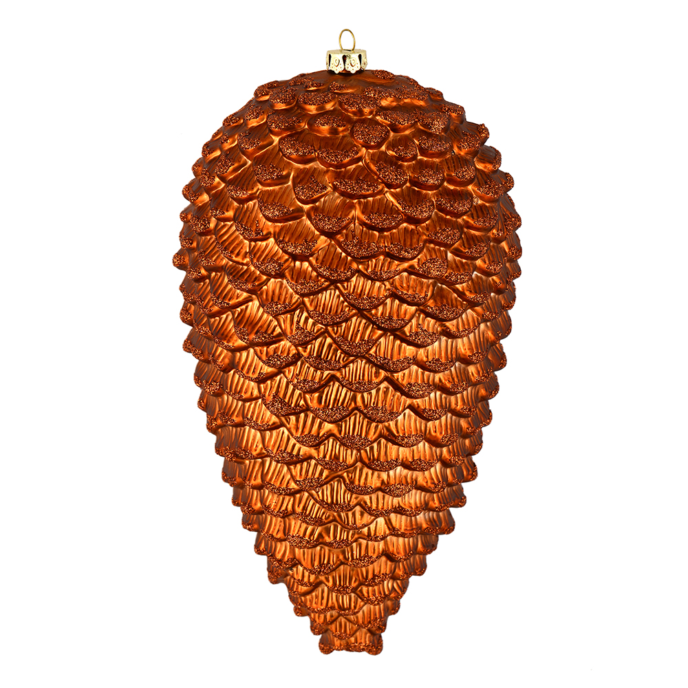 10 in. Copper Matte Glitter Pinecone Christmas Ornament  2 per Box