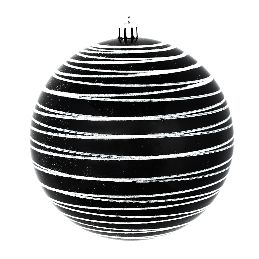 Picture of Vickerman N187617D 4 in. Black Candy Ball Ornament with Glitter Lines  4 per Bag 