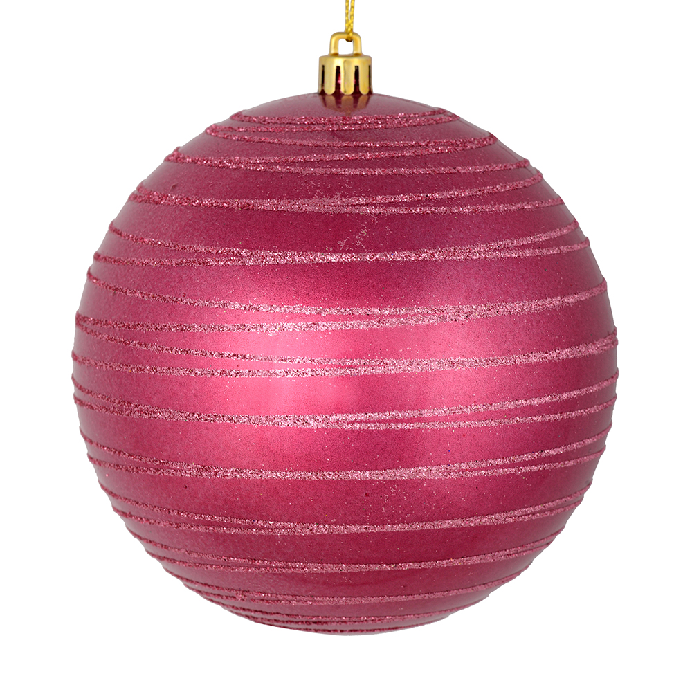 4 in. Berry Red Candy Ball Ornament with Glitter Lines  4 per Bag