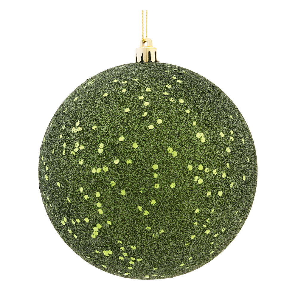 4.75 in. Moss Green Sequin Ball Ornament with Drilled  4 per Bag