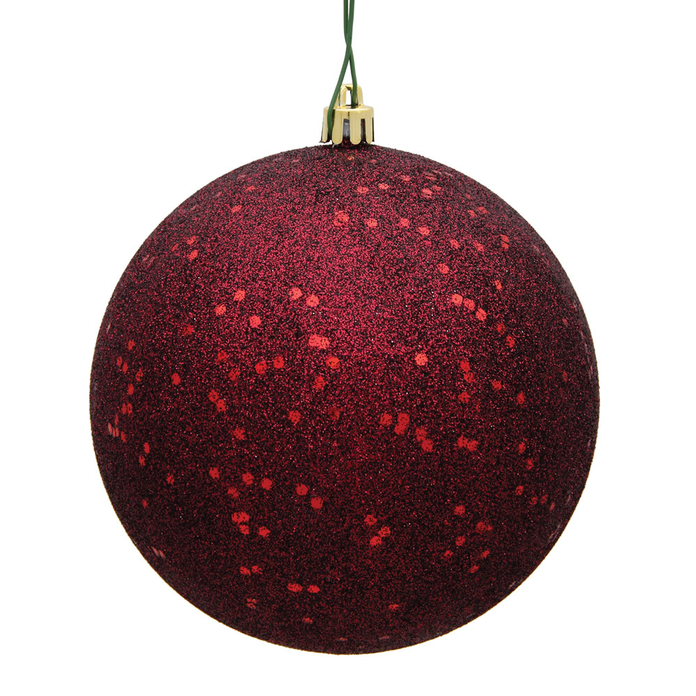 4.75 in. Burgundy Sequin Ball Ornament with Drilled  4 per Bag