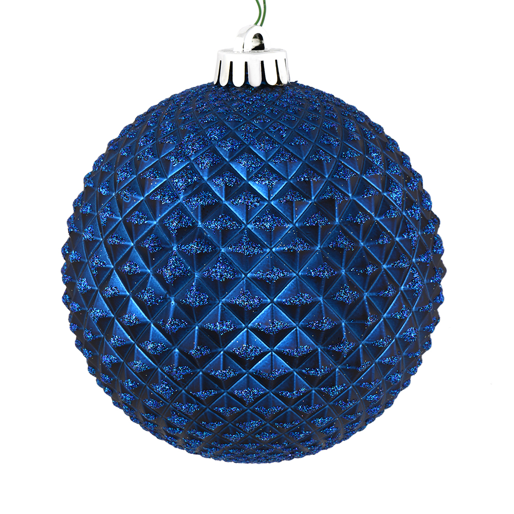 6 in. Midnight Blue Durian Glitter Ball Ornament with Drilled  4 per Bag