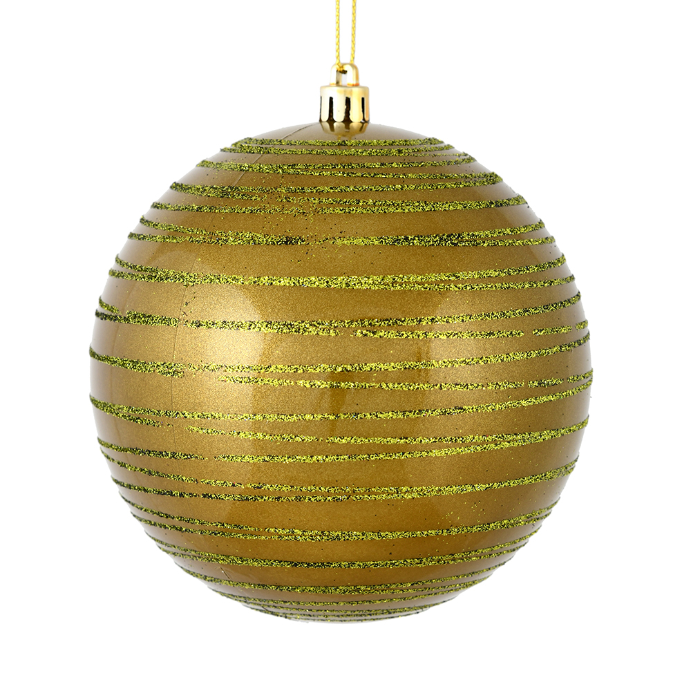 4.75 in. Olive Candy Ball Ornament with Glitter Lines  4 per Bag