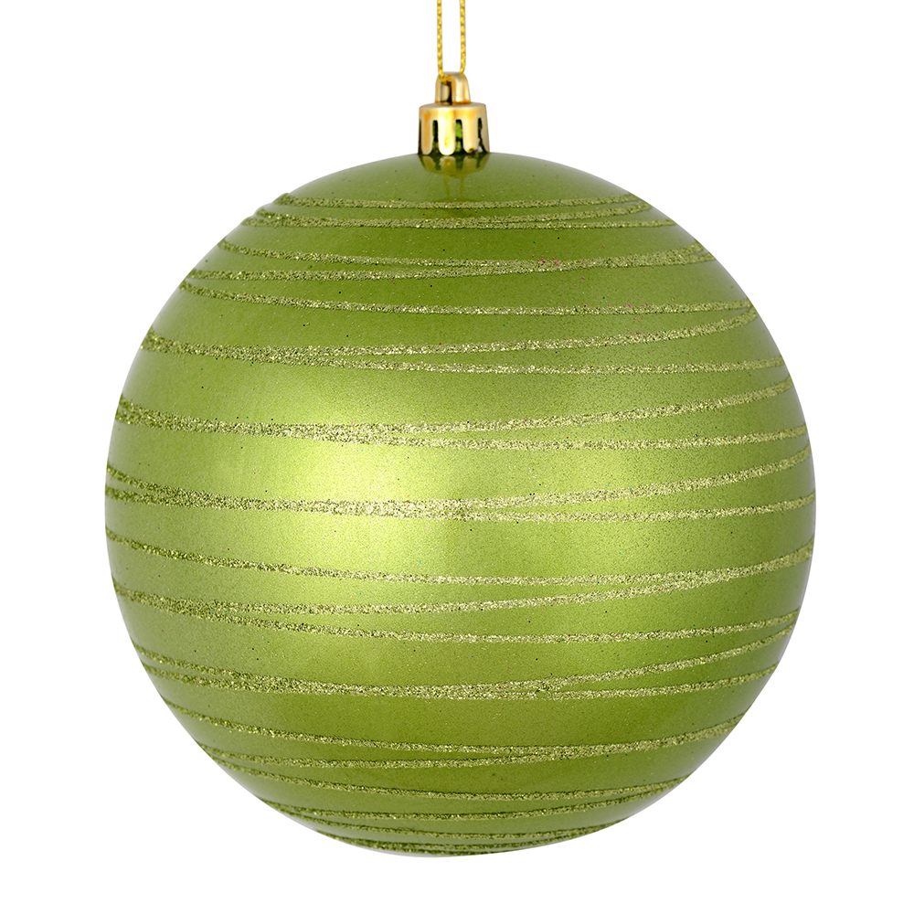 4.75 in. Celadon Candy Ball Ornament with Glitter Lines  4 per Bag