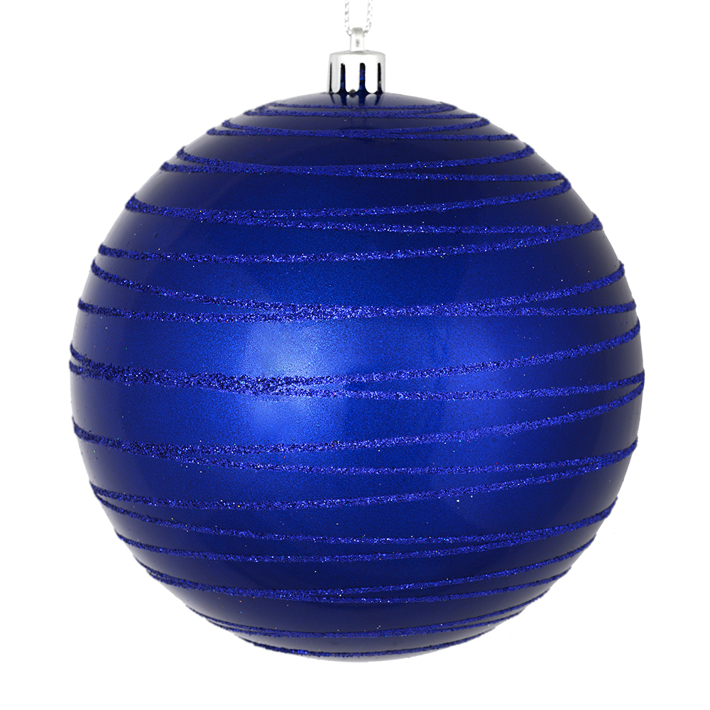 6 in. Cobalt Blue Candy Ball Ornament with Glitter Lines  3 per Bag