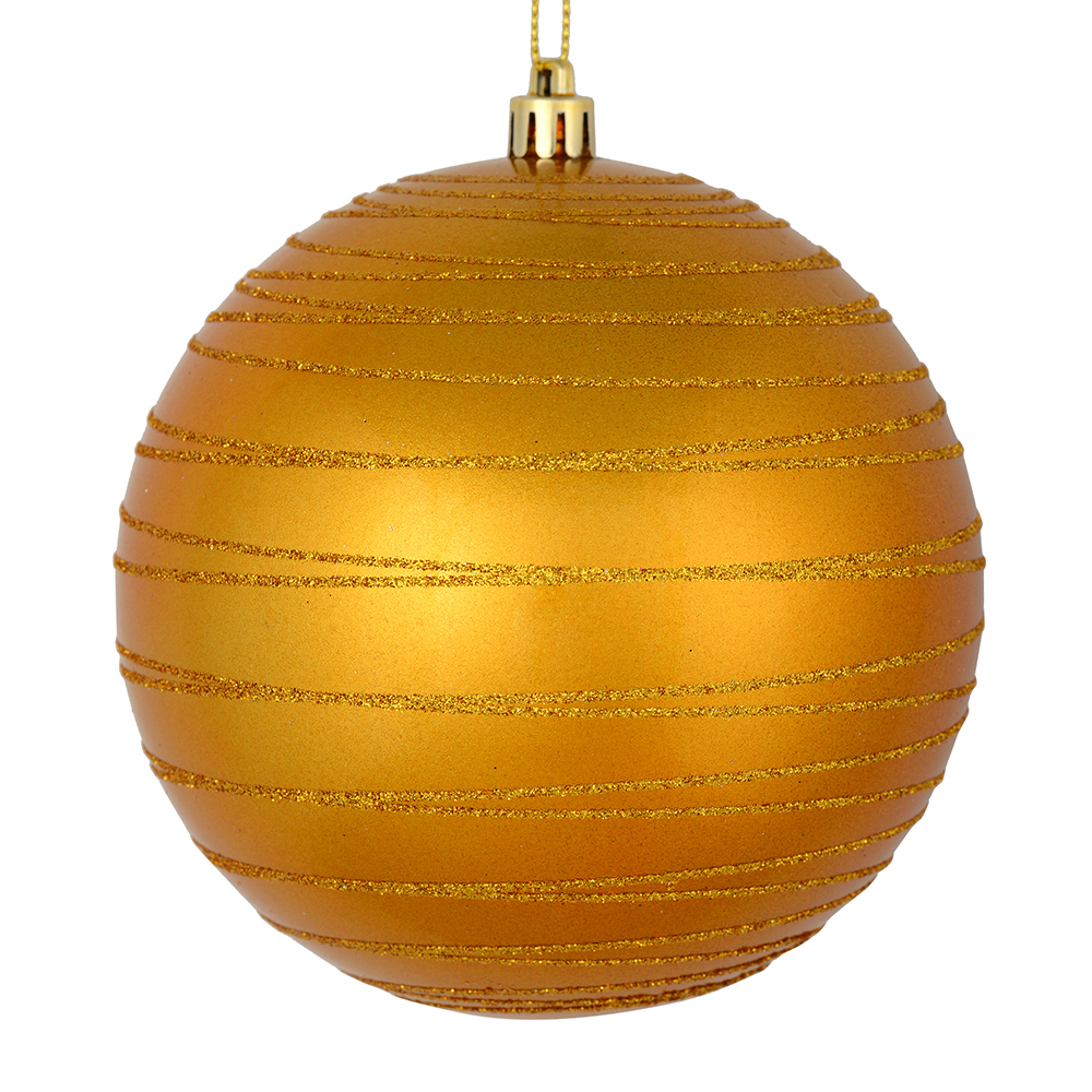 6 in. Antique Gold Candy Ball Ornament with Glitter Lines  3 per Bag