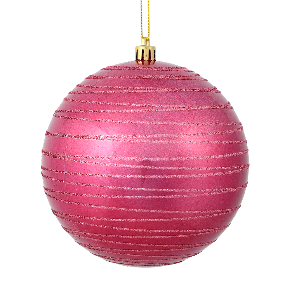 6 in. Mauve Candy Ball Ornament with Glitter Lines  3 per Bag
